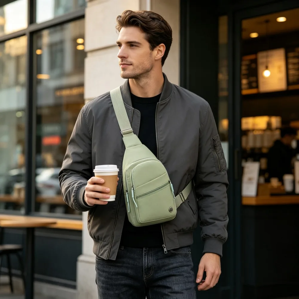 Green Large Capacity Chest Sling Bag 1 Pack, Lightweight Water Resistant Crossbody Shoulder Bag, Casual Daypack for Travel Commute Outdoor