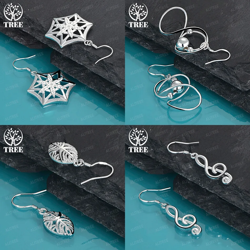 

New 925 Sterling Silver Leaf Musical Note Hexagonal Figure 8 Drop Earrings Women Birthday Gift Wedding Party Popular Jewelry