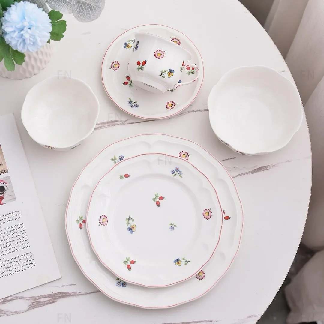 Broken Flower Series Tableware, Simple Garden, Small Fresh Bowls, Coffee Cups, Saucers, Salad Bowls, Small Plates, Small Bowls
