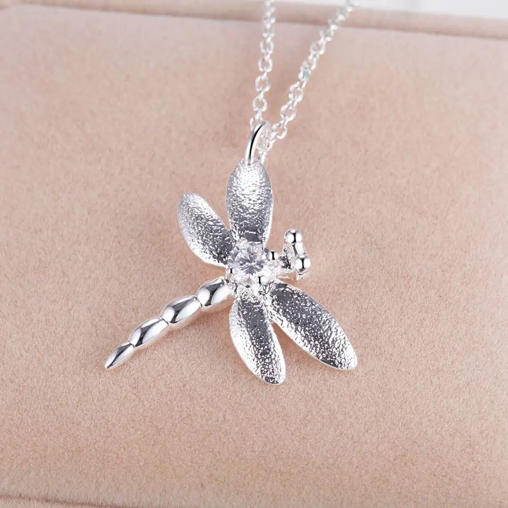 Großhandel 925 Sterling Silber 18 Zoll Libelle Anhänger Halskette AAA Zirkon Für Frauen Mann Mode Hochzeit Party Charme Schmuck