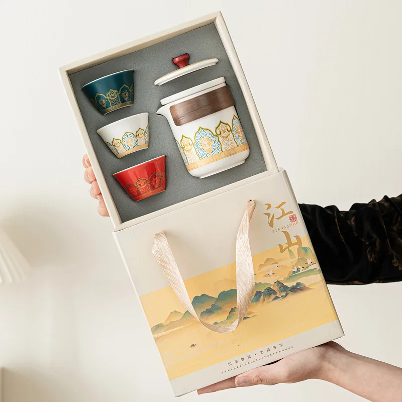 Portable Travel Set Gift Outdoor Camping Tea Brewing Equipment Custom Ceramic Quick Drink Cup Personalized Souvenir