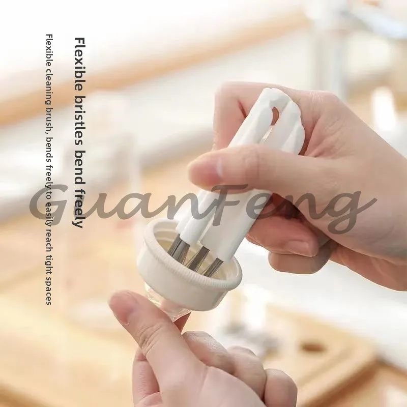 3 pcs Random Color Product Kitchen Household Artifact Milk Bottle Thermos Cup Groove Cleaning Multi-functional Cleaning Brush