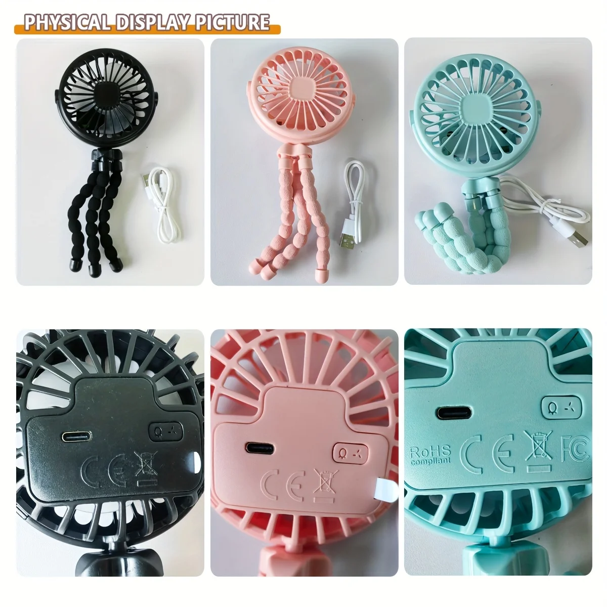 Tragbarer, flexibler Stativventilator, USB-wiederaufladbarer Mini-Oktopus-Ventilator, extrem leise, für Kinderwagen, Autositz, Reisen, tragbarer Ventilator mit 3 Geschwindigkeitsstufen – Detail 4