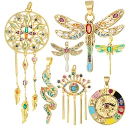 Juya 18K Gold Plated Colorful Enamel Dragonfly Snake Dreamcatcher Greek Evil Eye Charms For DIY Mother's Day Jewelry Making