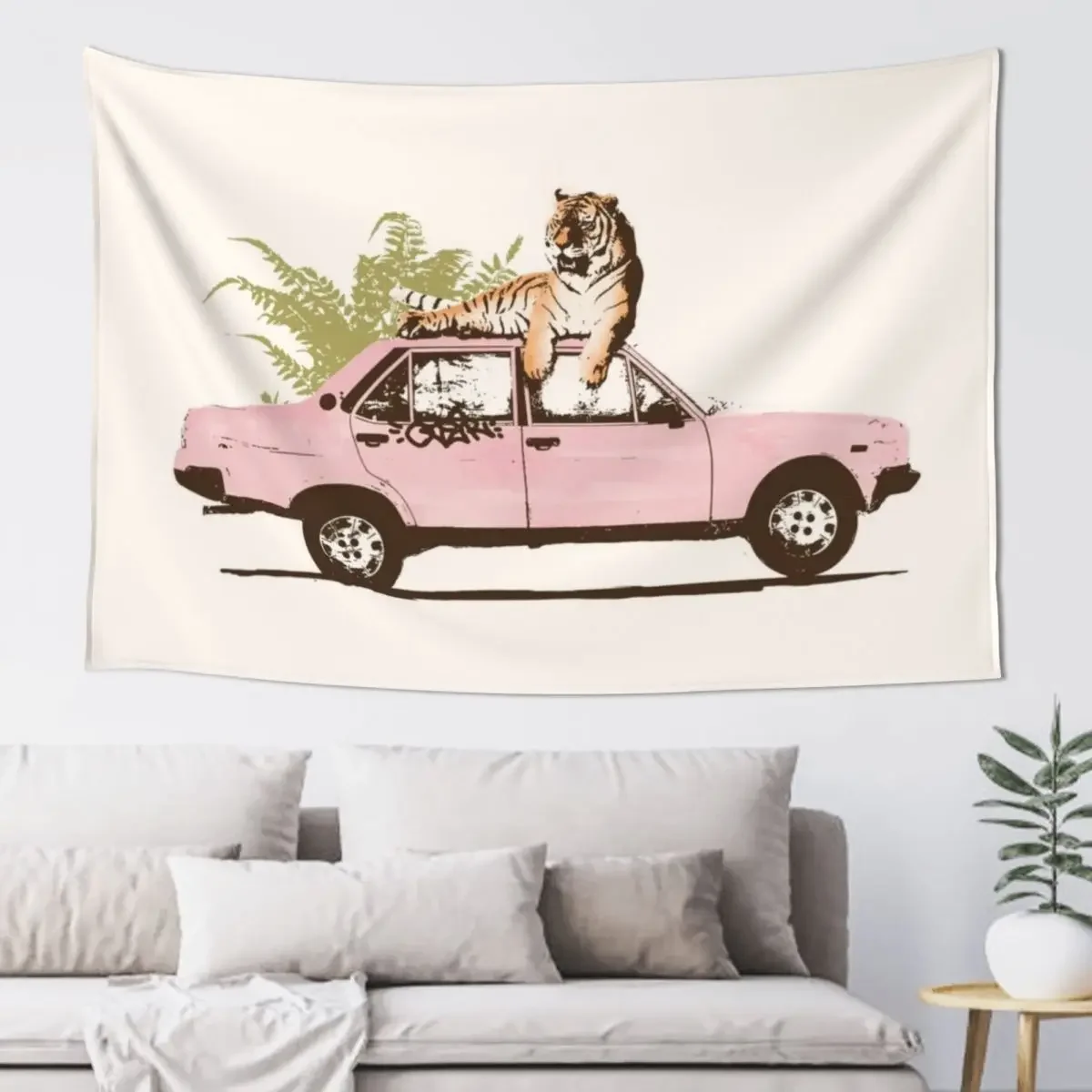 

Tiger on Car Tapestry Cute Decor Home Decor Aesthetic Home And Comfort Decor Tapestry