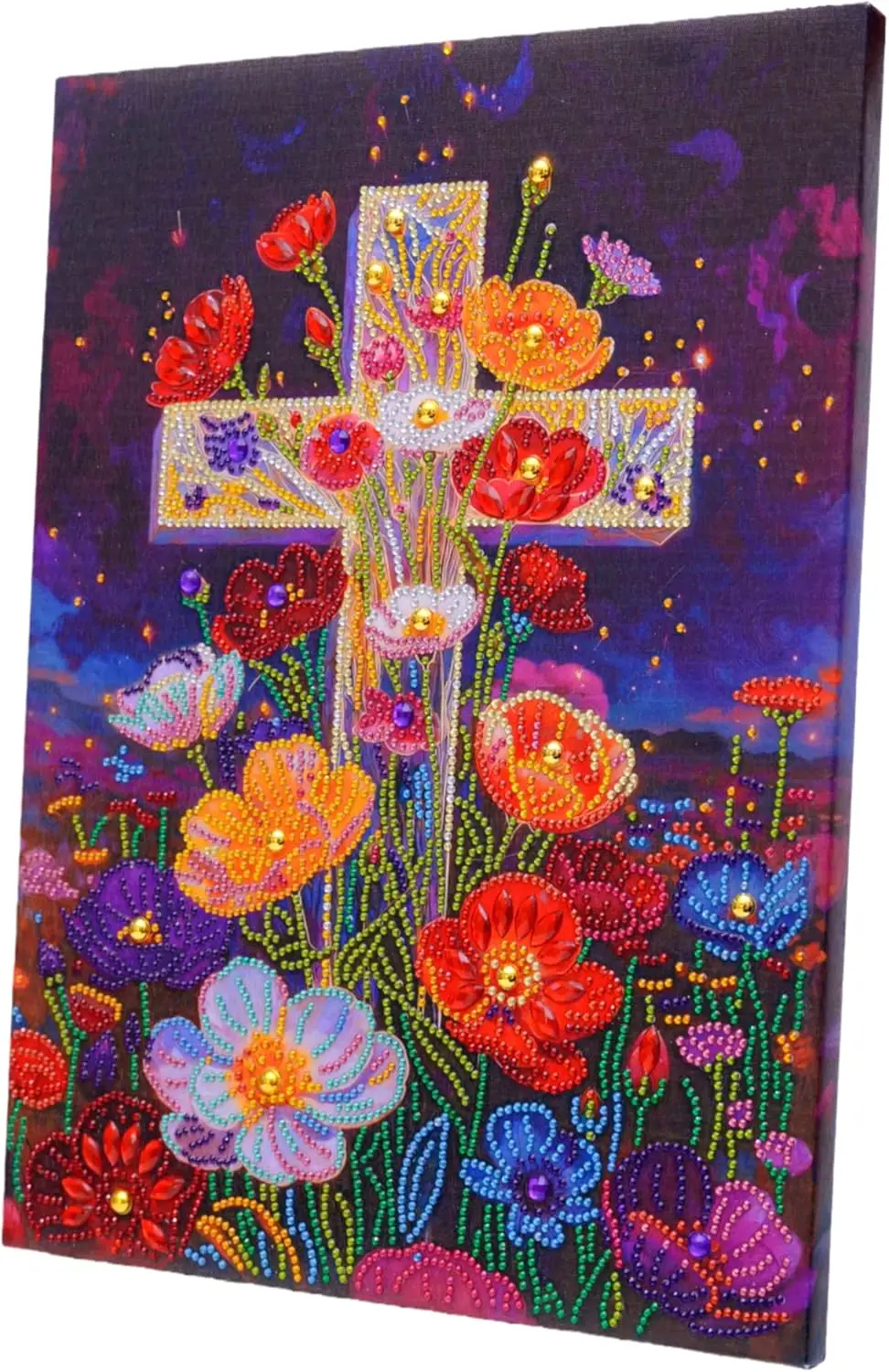 

Framed Diamond Art Kit, Floral Cross 12x16'' Pre-Stretched Canvas, 5D Gem Painting Religious Wall Decor, Ready to Hang