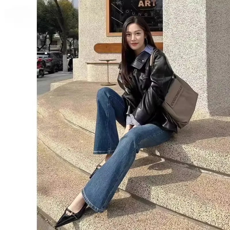 

Early Spring High Waist Bell Bot Jeans Women's Slimming Tapered Denim Pants for Pear aped Body Waed Cotton Stretch Denim