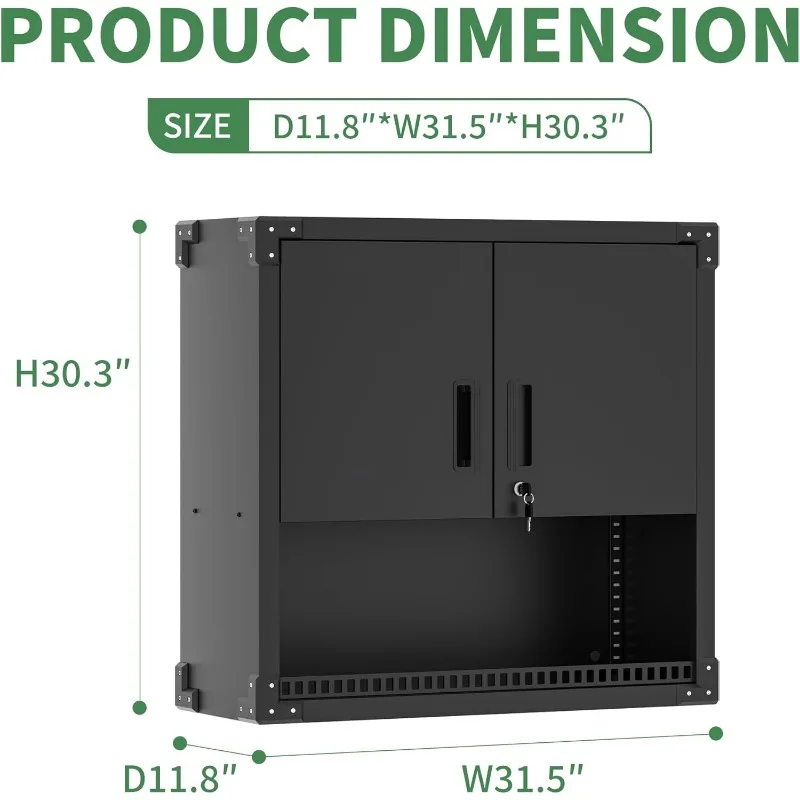 Настенный шкаф для гаража, металлический настенный шкаф для хранения с замковой дверью и 1 полкой, 1 открытый выдвижной шкаф для хранения