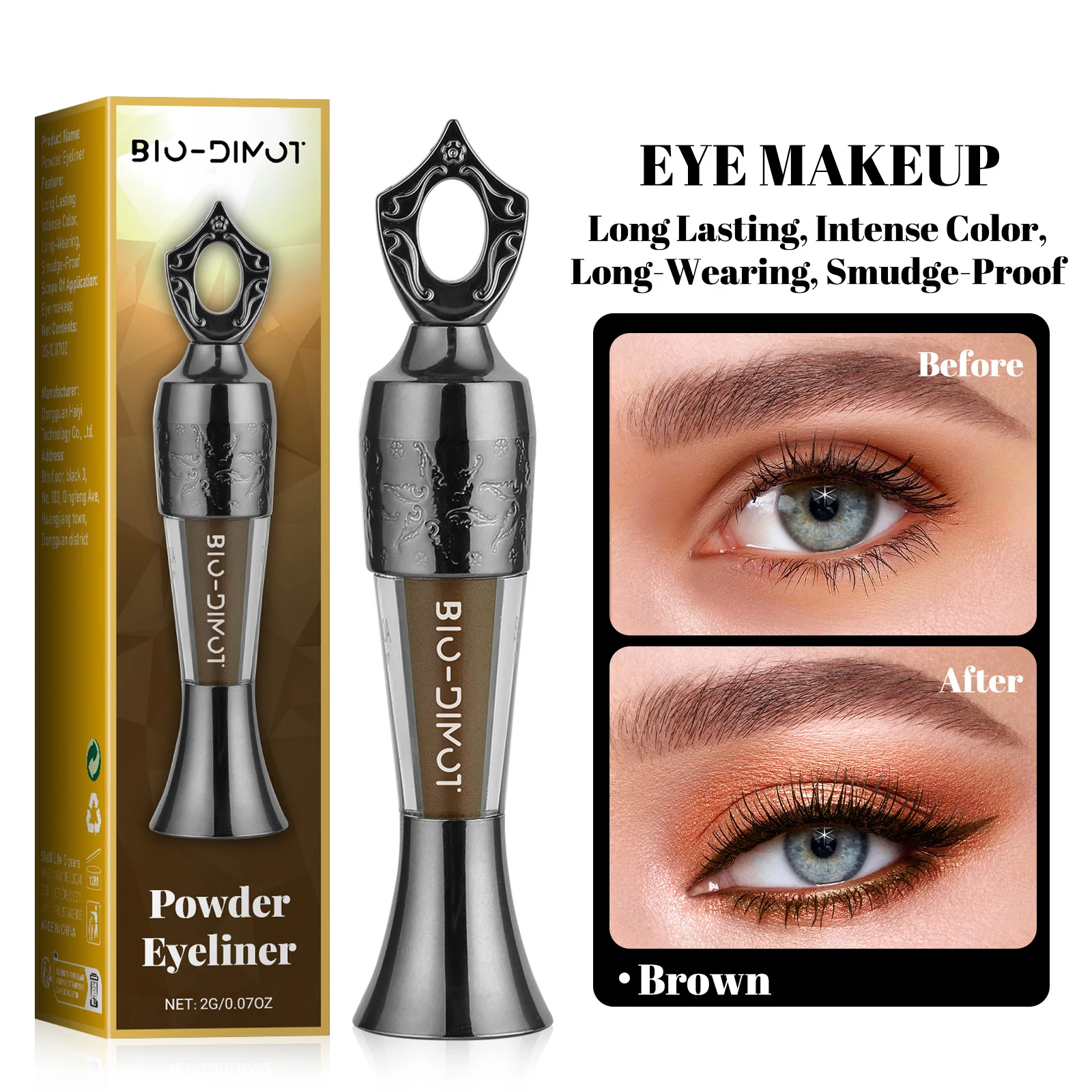 Profesjonalny eyeliner do makijażu, kredka do brwi, czarny, brązowy, wodoodporny, długotrwały, narzędzie kosmetyczne, akcesoria, nie rozmazuje się, makijaż oczu.