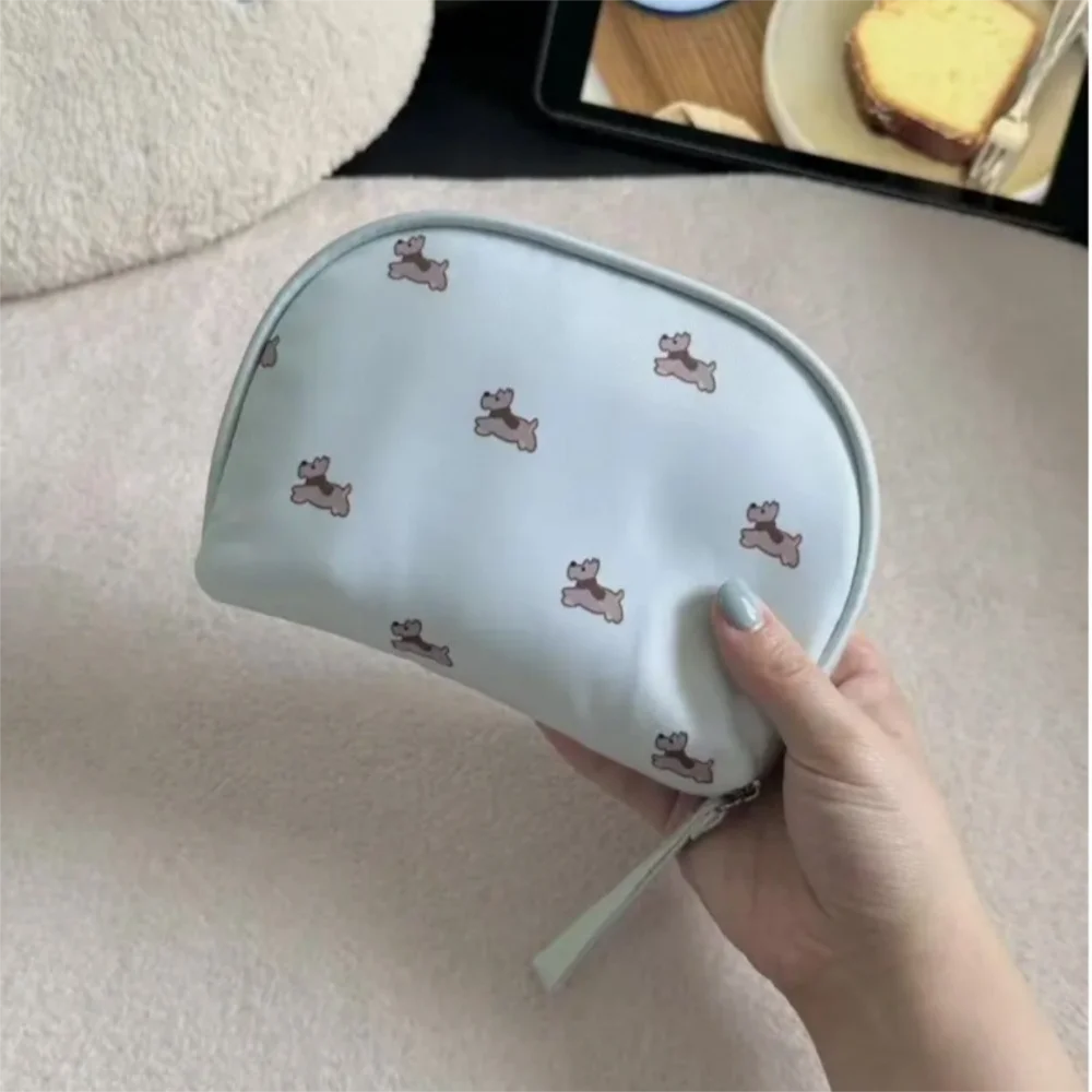 Multi-Functional Half-moon Makeup Bag Large Capacity Nylon Cosmetic Bag Portable Cartoon Puppy Print Travel Storage Bag