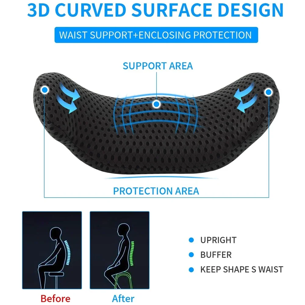 Lumbar Support Pillow for Office Chair,Car Lumbar Pillow Lower Back Pain Relief,Memory Foam Back Cushion with 4D Mesh Cover