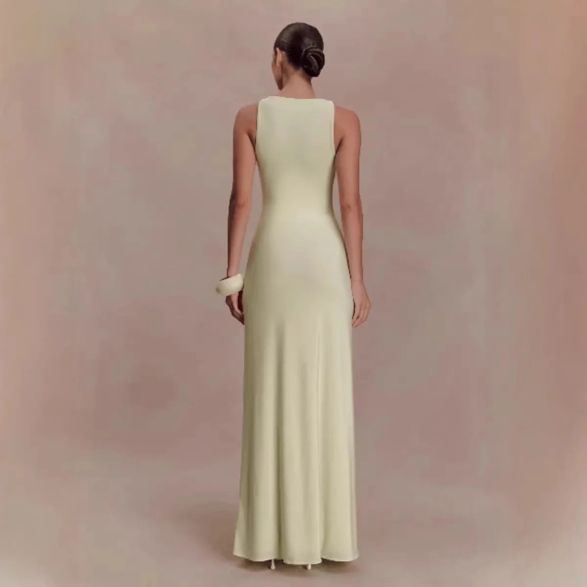 Sexy Low-Neck Strapless Dress Cross-Border Women's Fashion Drawstring Sleeveless Slim-Fit Gown High-Waisted A-Line Skirt