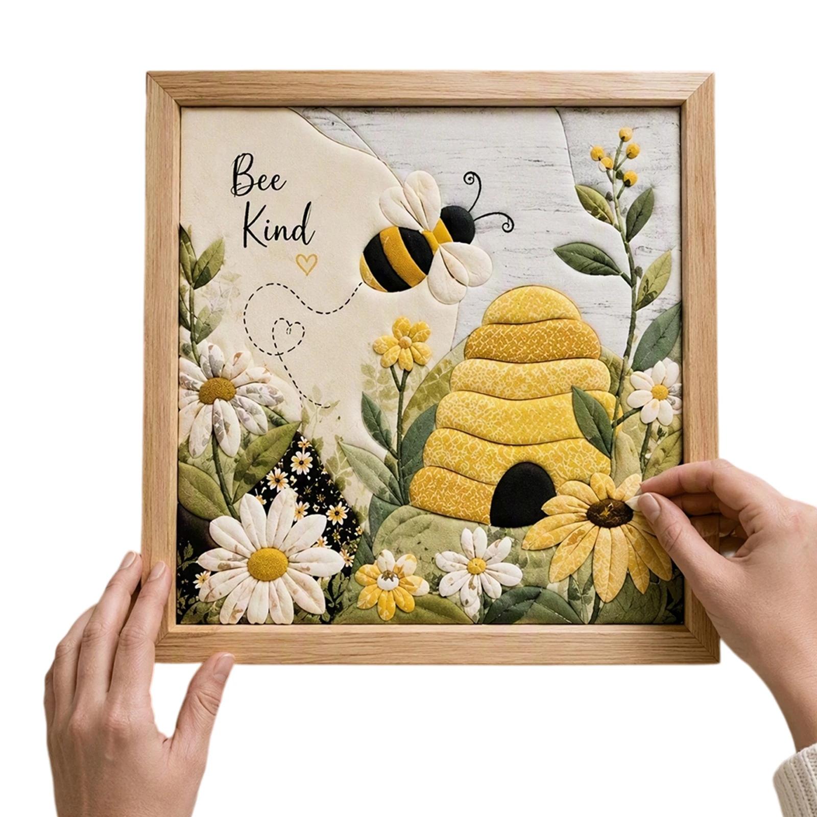 DIY Bee Honeycomb Punch Needle Embroidery Kit Sunflower Daisy 3D Wall Art Rustic Home Decor Wood Frame Beginner Set