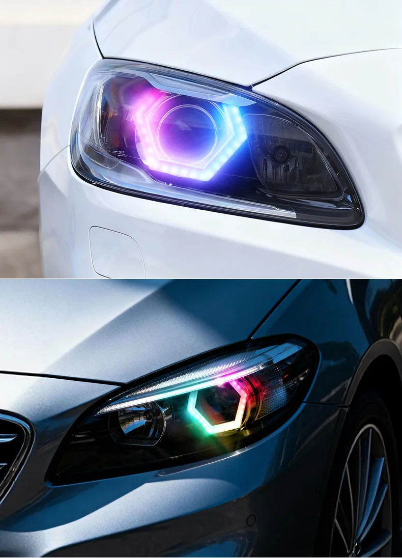 2 Stück RGB Angel Eyes Sechseckige Halo-Ringe Lichter mit Blinker APP Bluetooth LED Motorrad Nachrüstung DRL Auto-Scheinwerfer 12V – Detail 11