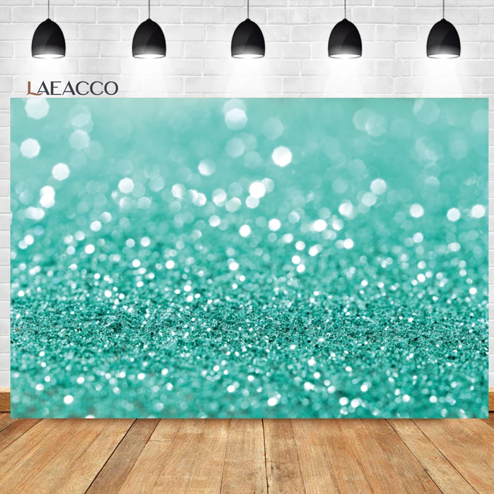 

Laeacco Abstract Bokeh Glitter Backdrop Sparkling Light Cyan Sequin Wedding Kids Girl Portrait Customized Photography Background