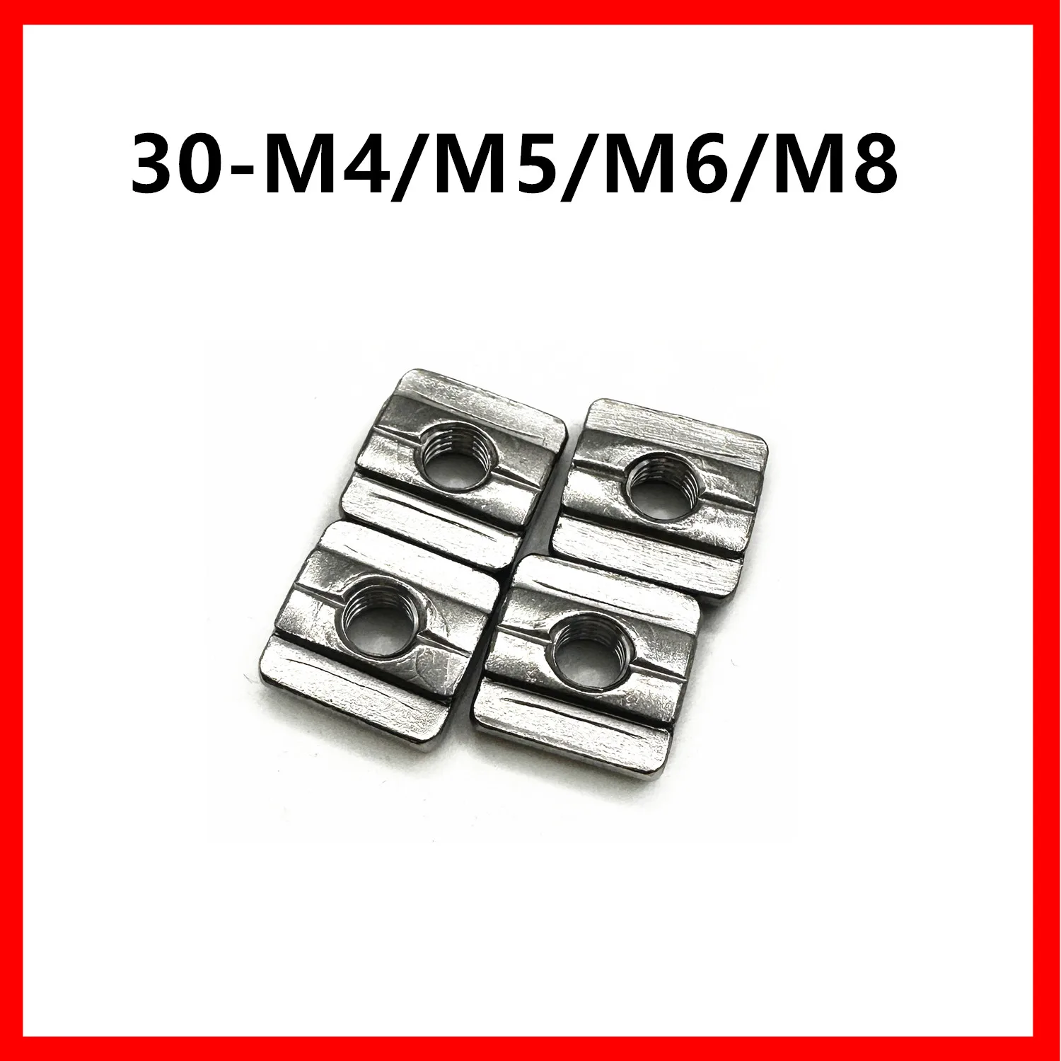 10pcs 30-M4 M5 M6 M8 Stainless Steel Block Square T Sliding Nuts Slot 8mm For 3030 Aluminum Profile Connector
