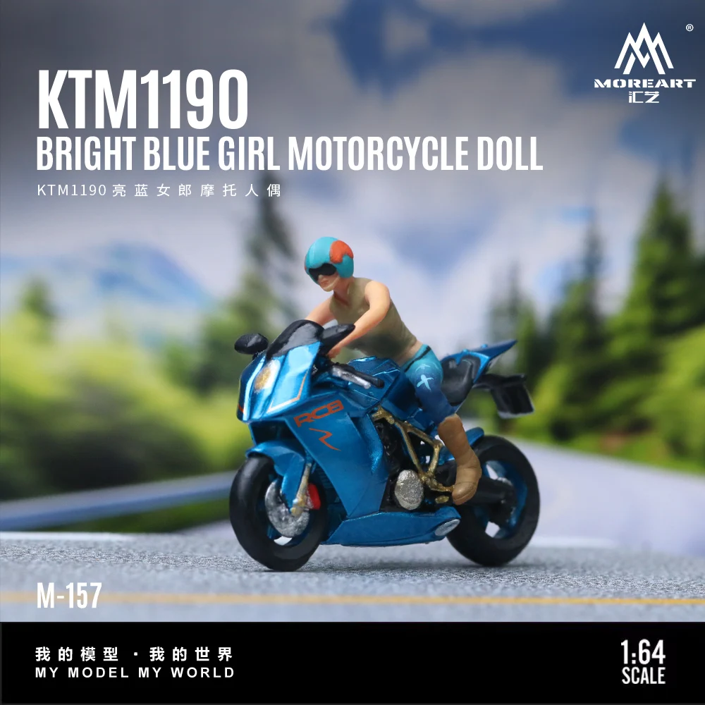 MoreArt 1:64 KTM1190 Bright Blue Girl Motorcycle Action Figure Resin Model, Miniature Scene Decoration Gift&Display
