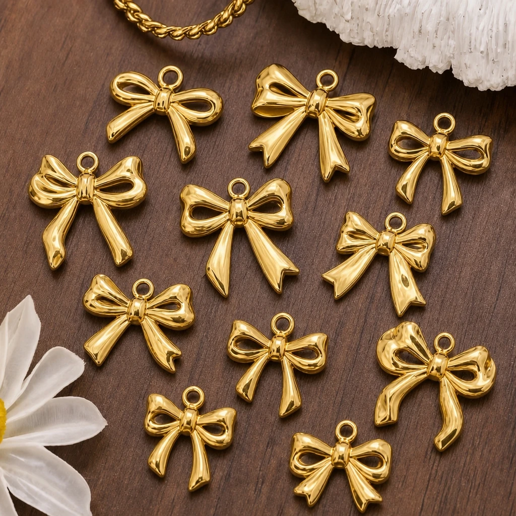 5 Stück Goldene Edelstahl-Schleifenanhänger, Schleifenverbinder-Anhänger für DIY-Ohrringe, Armbänder, Halsketten, Schlüsselanhänger, Schmuckherstellung – Detail 3