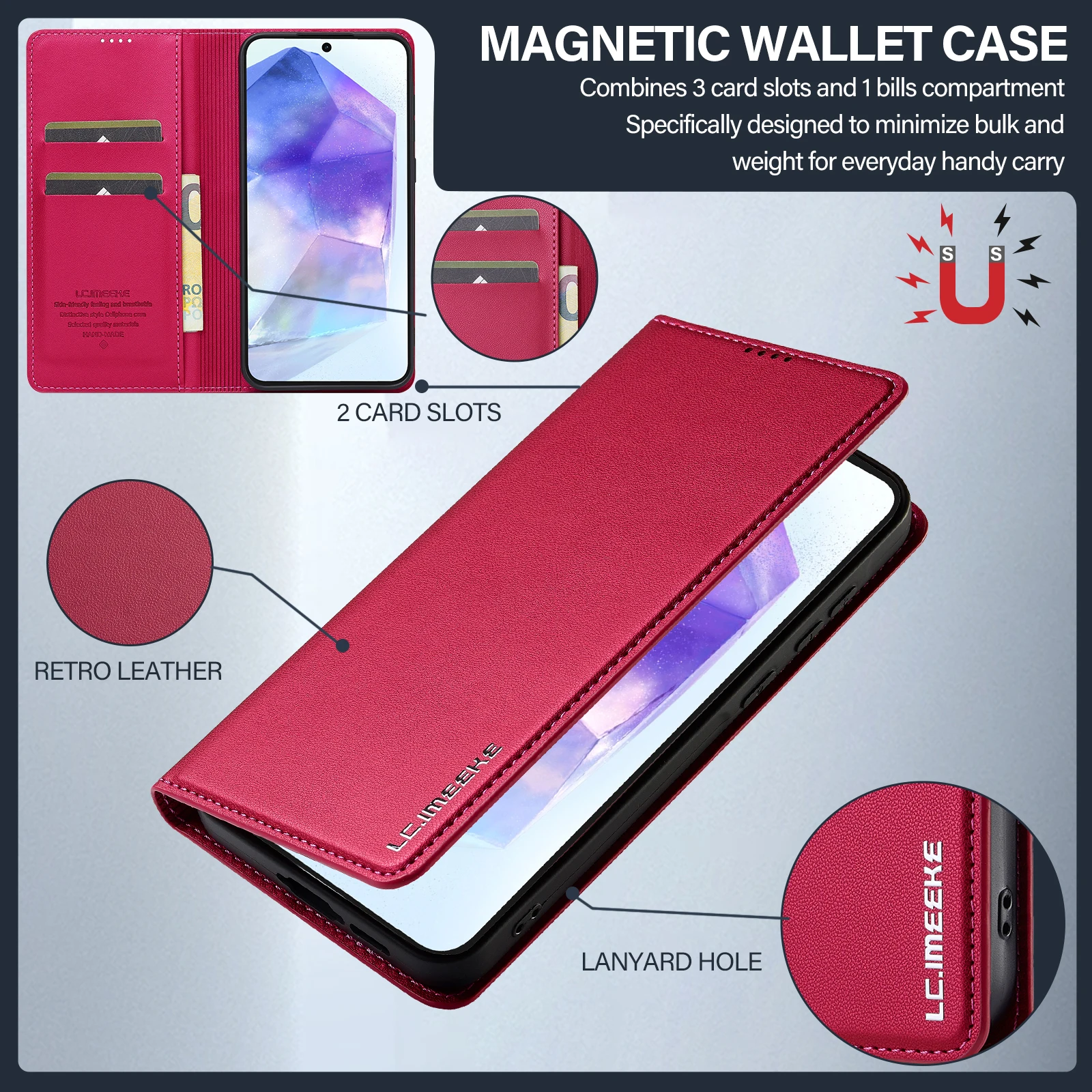 

LC.IMEEKE-L1 Luxury Flip Wallet Leather Case Stand Cover For Samsung Galaxy Z Fold4 Z Fold5 Z Fold 6 7 5G Protective Skins Shell