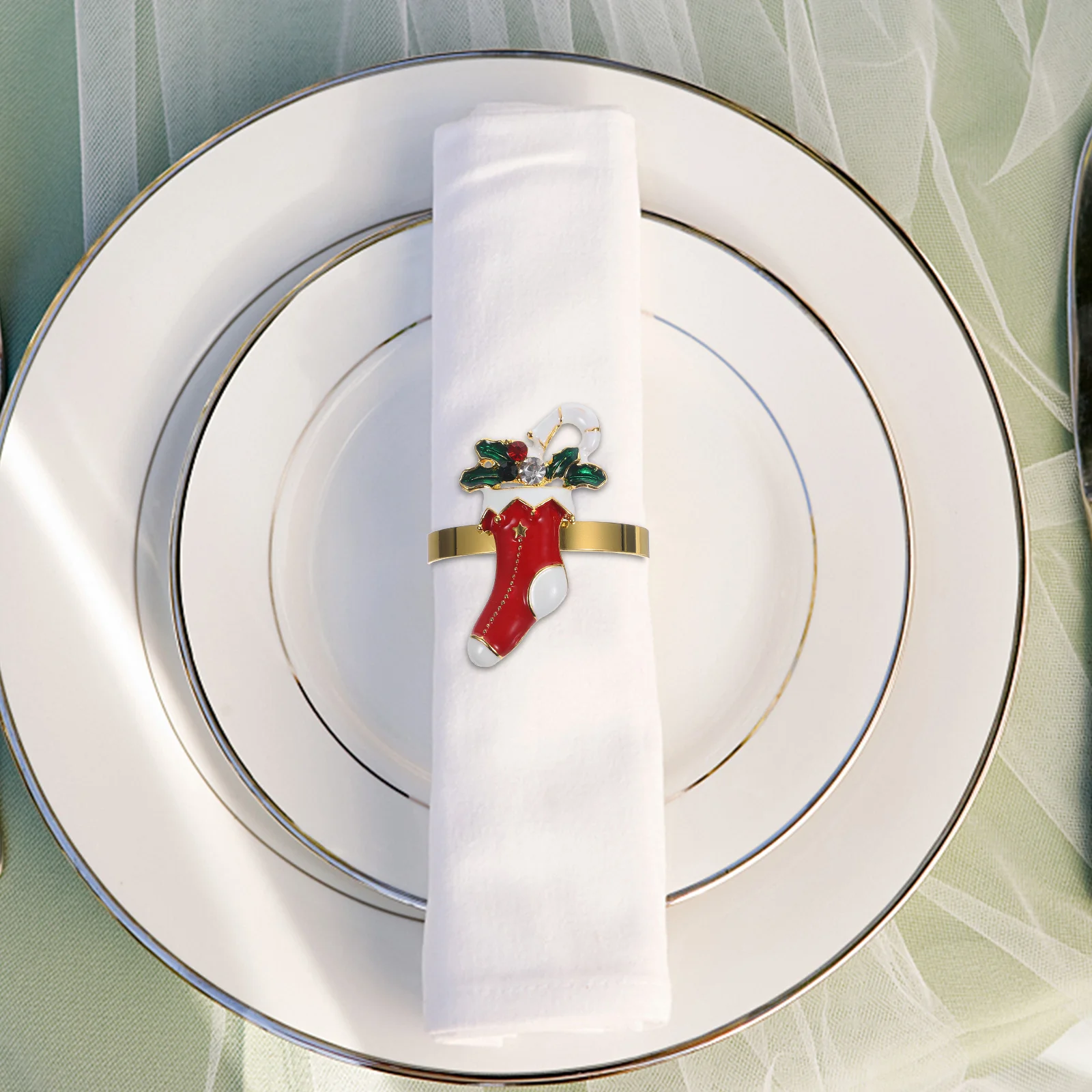 

6Pcs Christmas Boot Napkin Rings Gold Metal Holder Holiday Table Decoration Napkin Buckle for Xmas Dinner Party