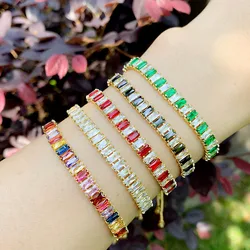 Luxury Full of Rhinestone Color Zircon Bracelet For Women New Designer Shiny Classic Adjustable Bracelets Wedding Jewelry Gift