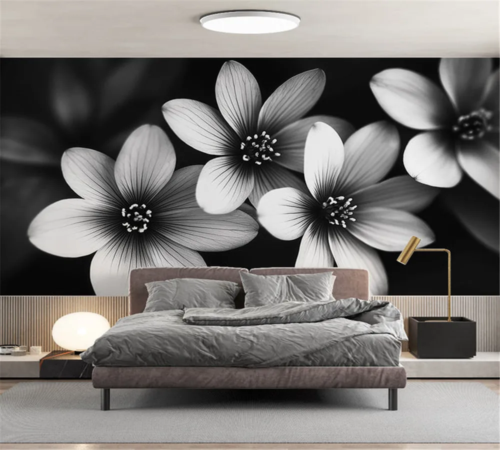 

Индивидуальные - Обои, фреска, черно-белые цветы, простой и художественный стиль.