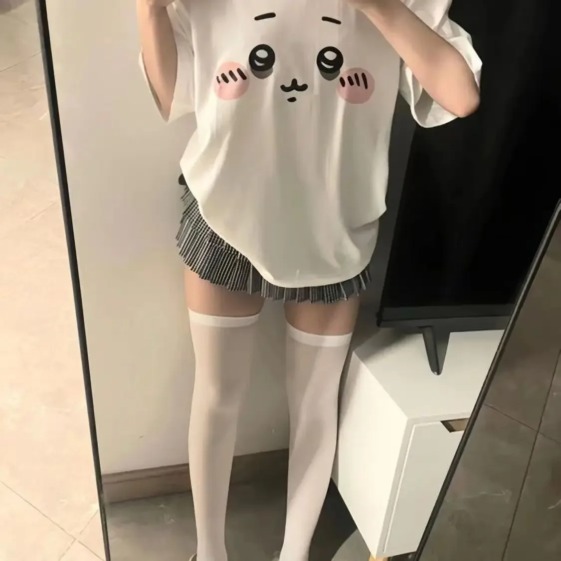 Japanese Sweet T-shirt Kawaii Cartoon Expression Print Tshirt Preppy Cute Fashion Harajuku Casual Street Tees Aesthetic Tops