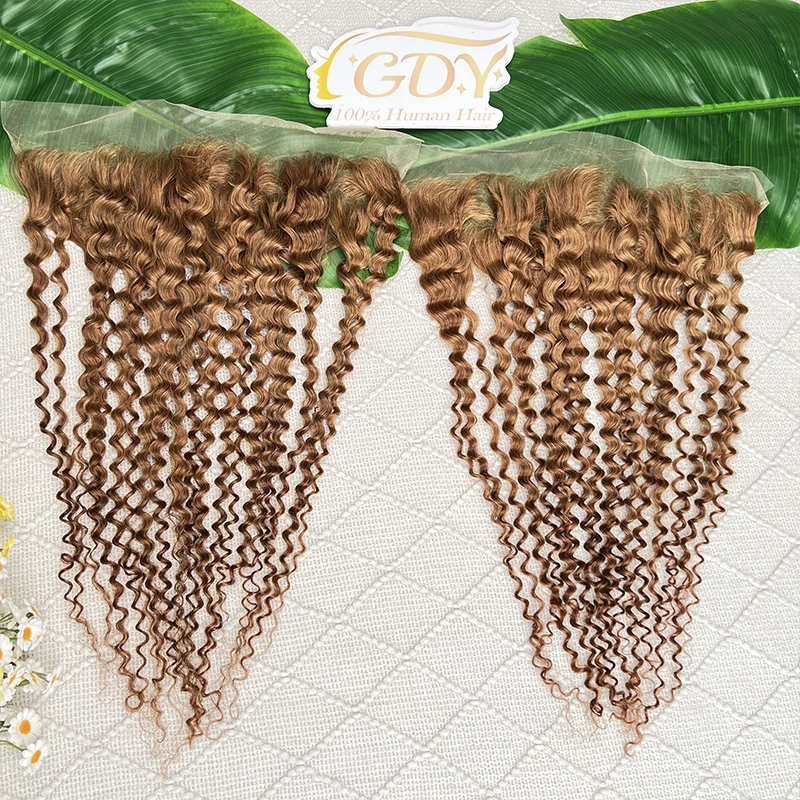 #30 Colored Deep Curly 13x4 Transparent Lace Frontal Invisible Melt Skins PrePlucked Bleached Knots 100% Raw Virgin Human Hair