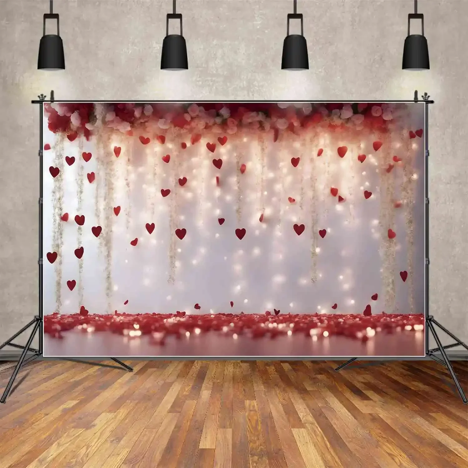 MOON.QG Valentines Decoration Backdrop for Photography February 14 Background Women's Birthday Bridal Shower Heart Curtain Props