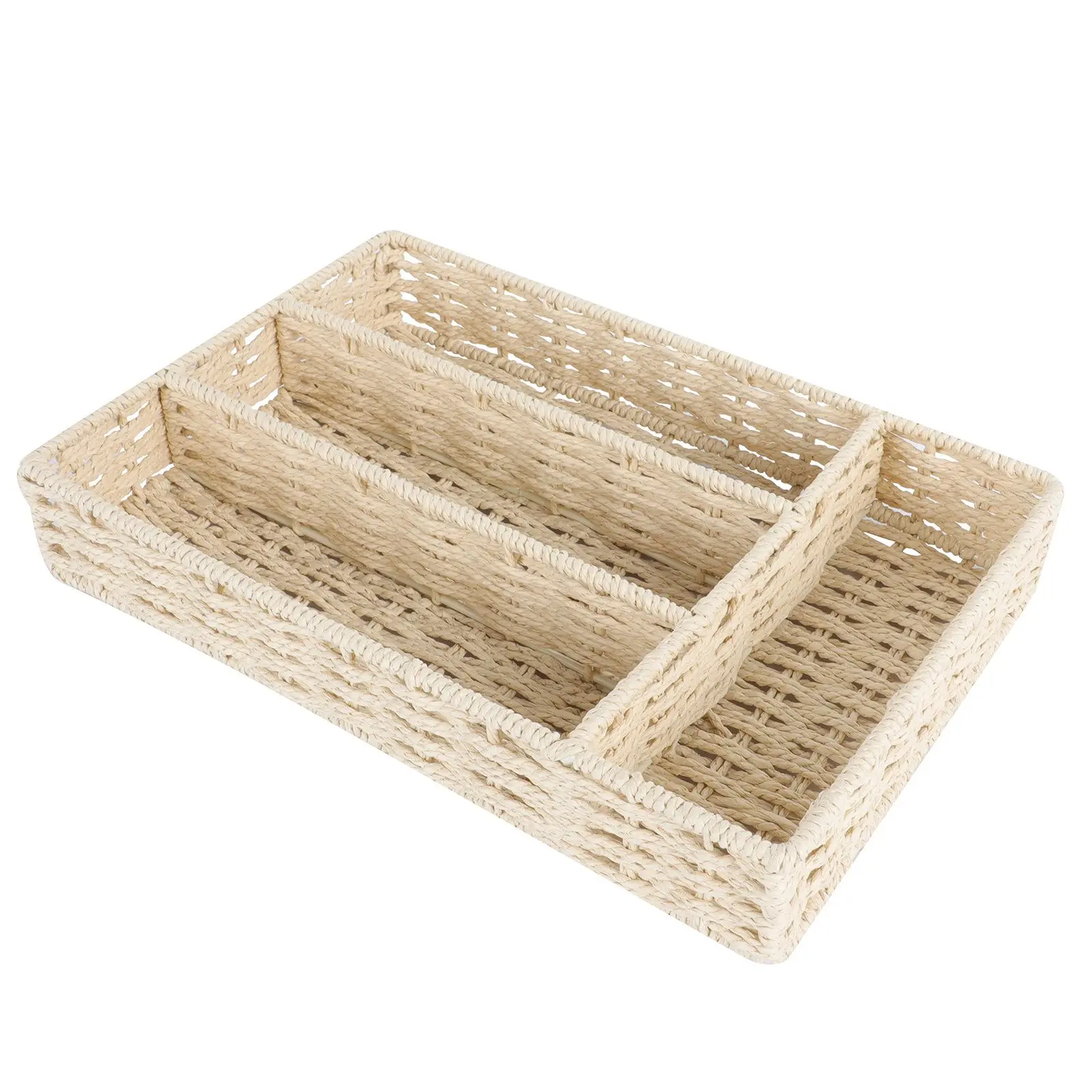 

Four Compartments Storage Basket Hand Woven Tea Table Organizer Multi Function Household Practical Lightweight
