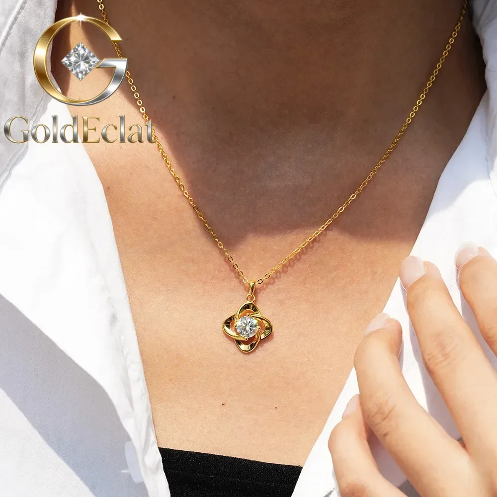 

GoldEclat Luxury 100% Real 18k Gold Women's Moissanite Pendant Necklace