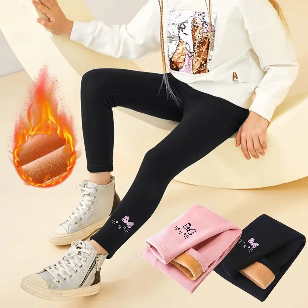 Fleece Legging Trousers Thick Bunny Embroideried Girls Lined Leggings Winter Warm Elastic Girls Thermal Leggings Girls Gift