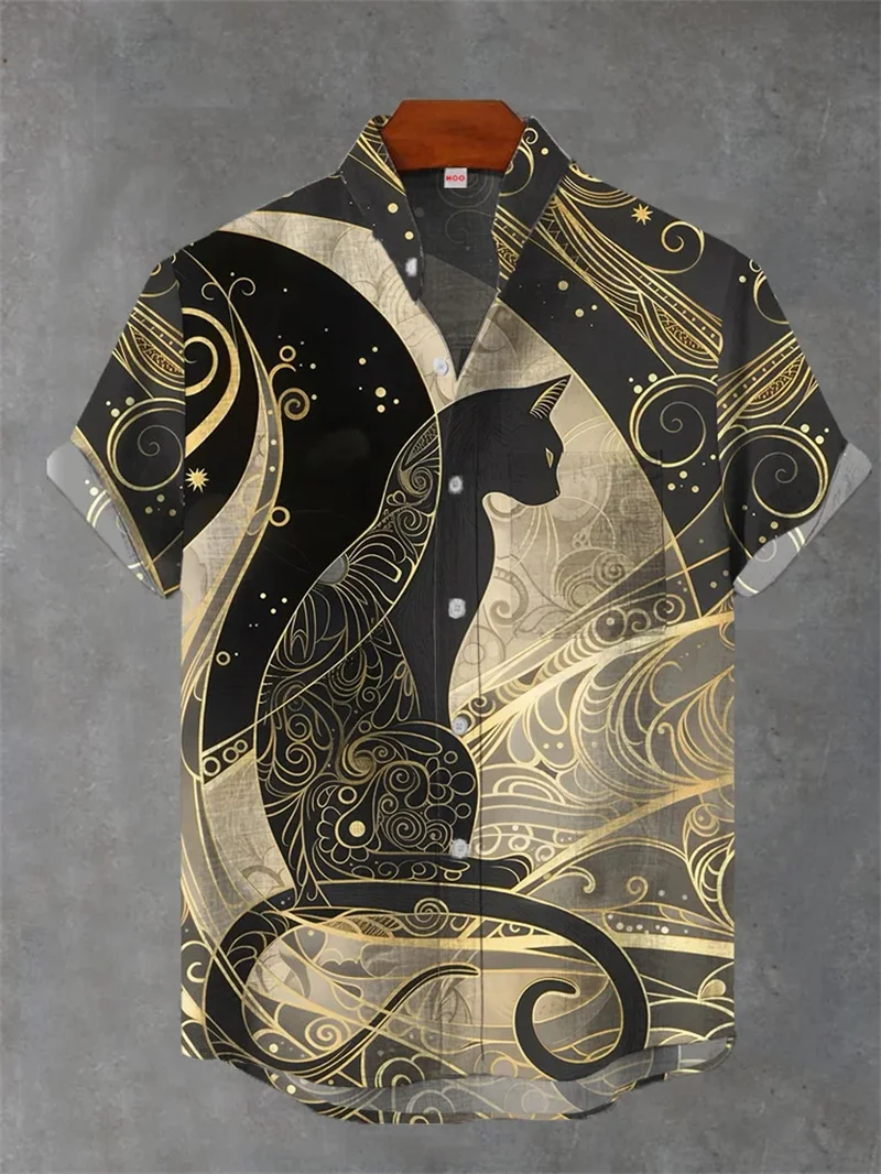 ฤดูร้อนแฟชั่นผู้ชายผ้าลินินแขนสั้นเสื้อ Retro สัตว์ Tiger พิมพ์ Street Casual Daily ชายเสื้อด้านบนเสื้อฮาวายผู้ชาย