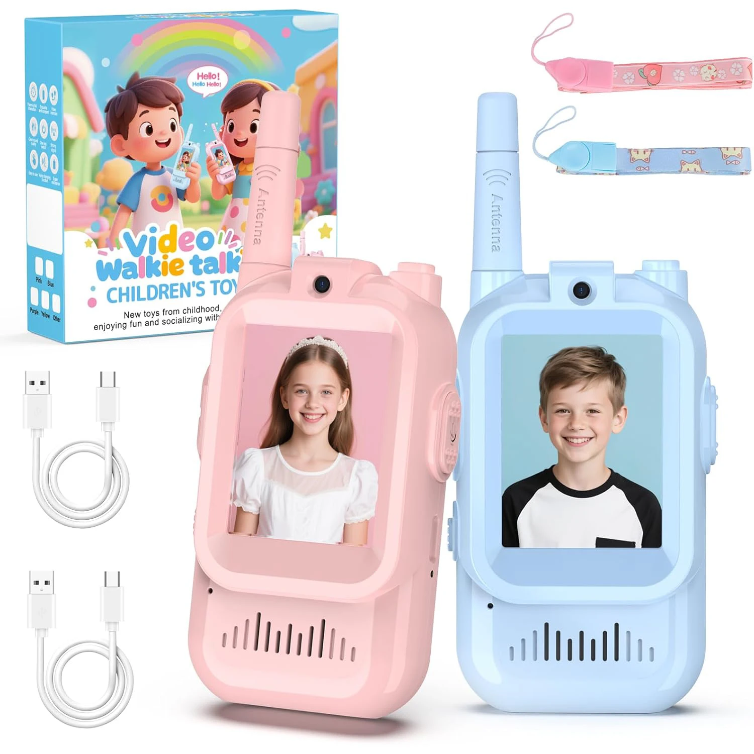 Video Walkie Talkies for Kids 2 Pack Rechargeable Intercom Walkie-talkie Cute One-Click Call Child Video Intercom