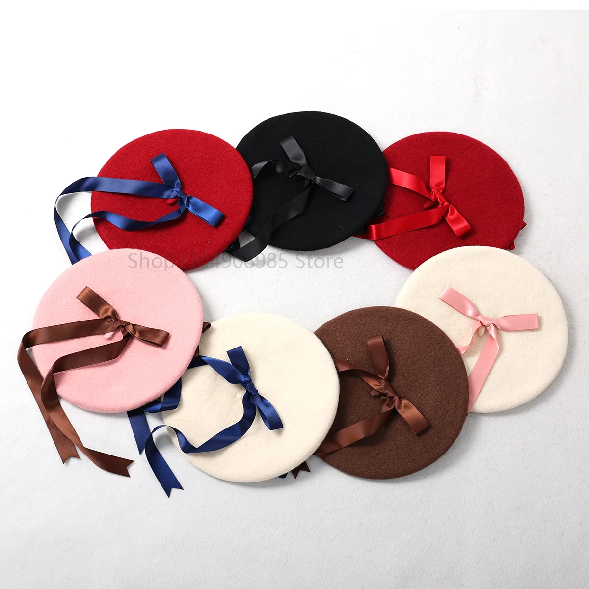 Lolita Girls Cute Bowknot Boina Sombrero Mujeres Kawaii Cinta Casual Sólido Painter Sombrero Unisex Artista Cap Cúpula Rosa