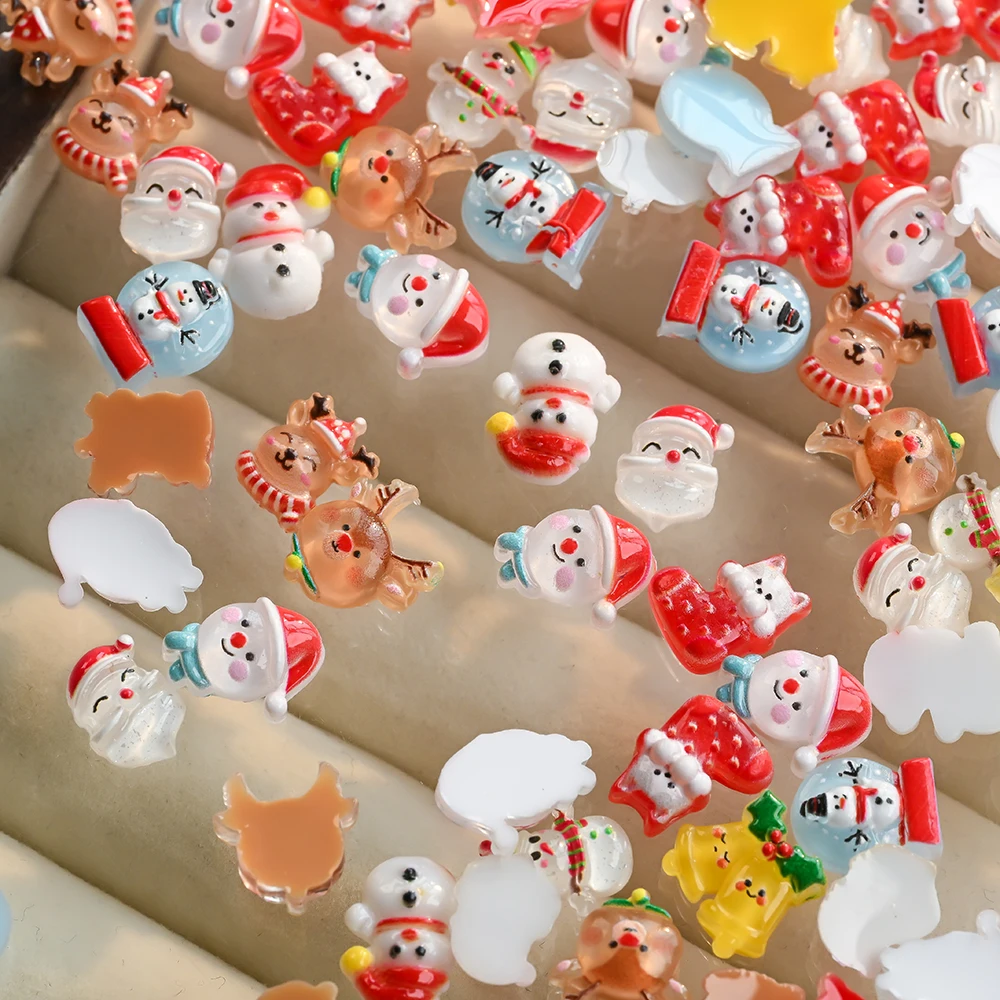 3D Mixed Christmas Cartoon Nail Charms-Cute Santa, Reindeer, Christmas Tree Design Resin DIY Accessories Festival Nail Supplies