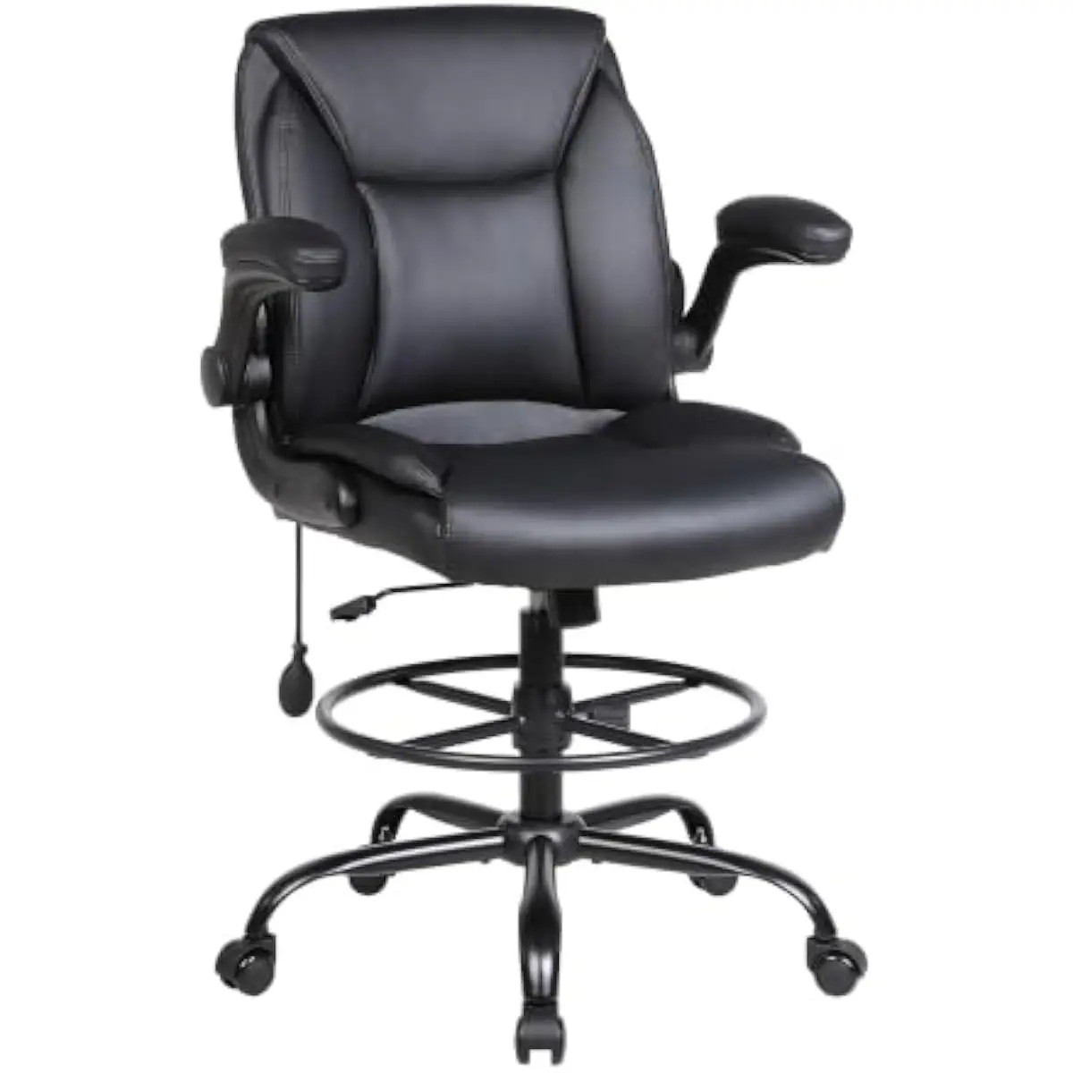 PU Leather Ergonomic Drafting Chair with Air-Adjustable Lumbar Support, 23.4–31.3 Inch Height Range, Self-Braking Casters, 300 L