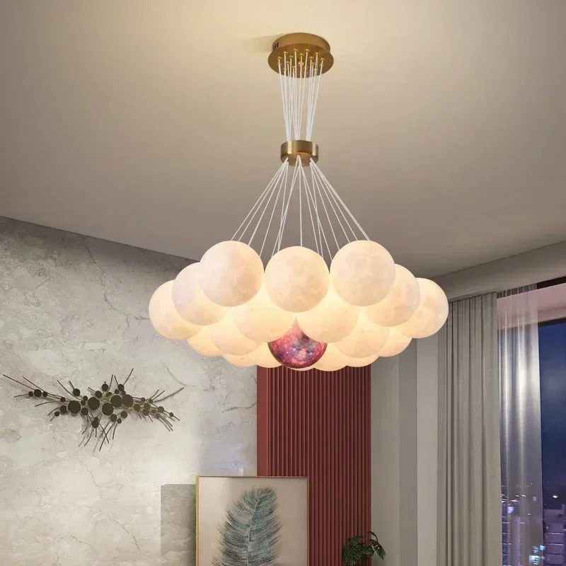 Nordic Style 3D Printing Planet LED Pendant Lights Hotel Hall Livingroom Bedroom Decoration Luminaire Suspension Light Fixtures