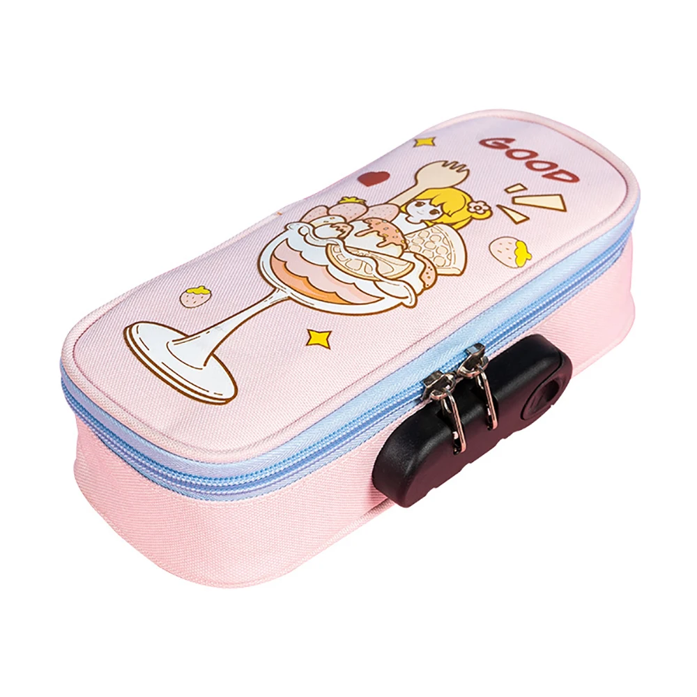 Cartoon Cute Password Lock Pencil Case Large Capacity Multi-layer Zipper Stationery Box Boys Girls Gift