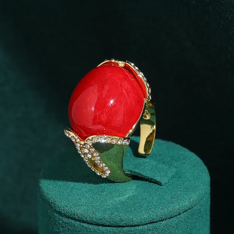 Vintage Red Natural Stone Wedding Rings Oval High Quality Gold Color Engagement Luxury Designer Jewelry For Women Valentine Day