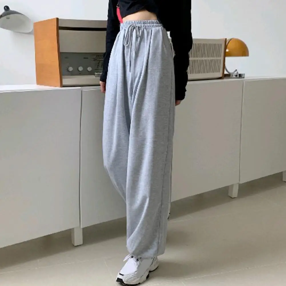 Casual Relaxed Fit Ankle Tied Trousers Autumn Women Sports Trousers Pure Color Ankle Tied Sweatpants Women Clothes