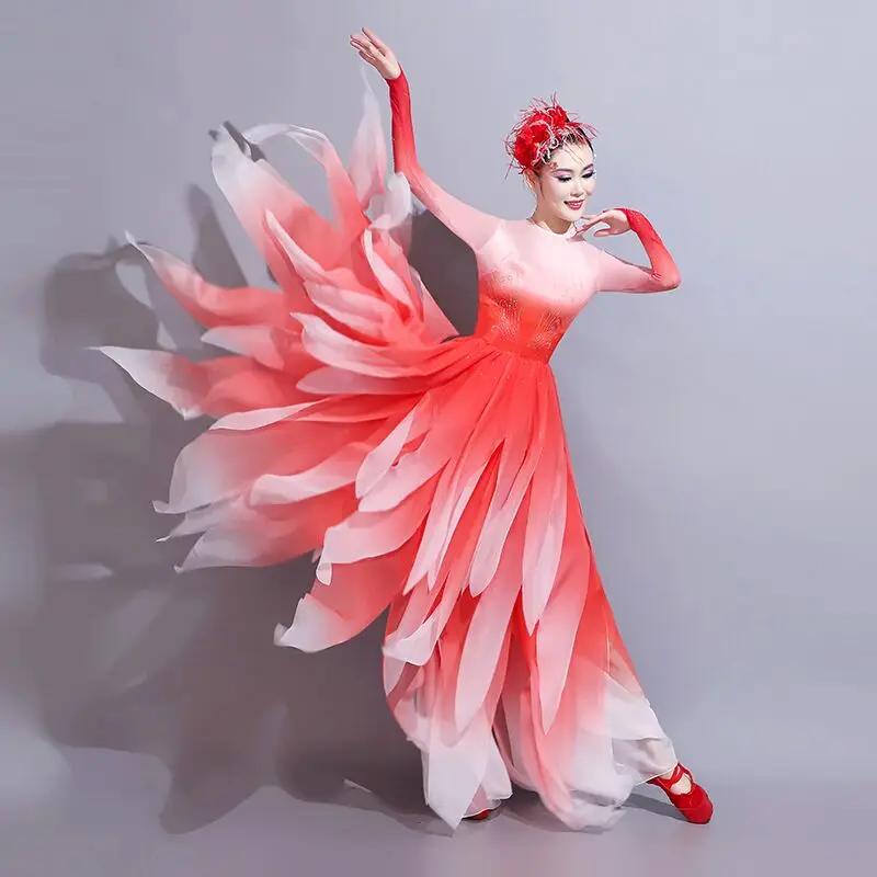 Red Long Sleeve Phoenix Flower Dance Dress For Women Opening Dance Performance Clothing New Year Festival Dancer Wear