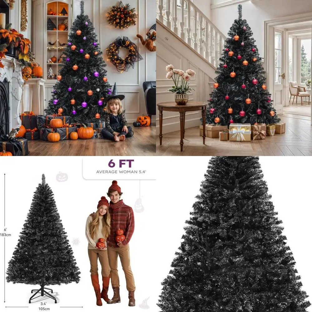

Черная шарнирная искусственная рождественская елка высотой 6 футов с 818 наконечниками, идеально подходит для дома, офиса и вечеринки