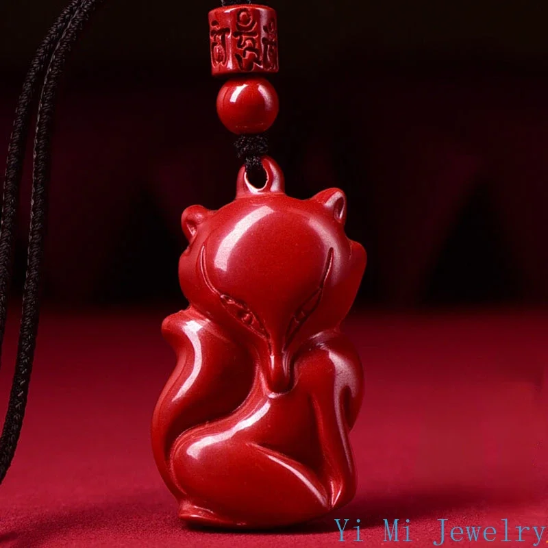 

Authentic Natural Cinnabar Fox Pendant Female Little Fox's Birthyear Carrying Emperor Sand Amulet Necklace Pendant