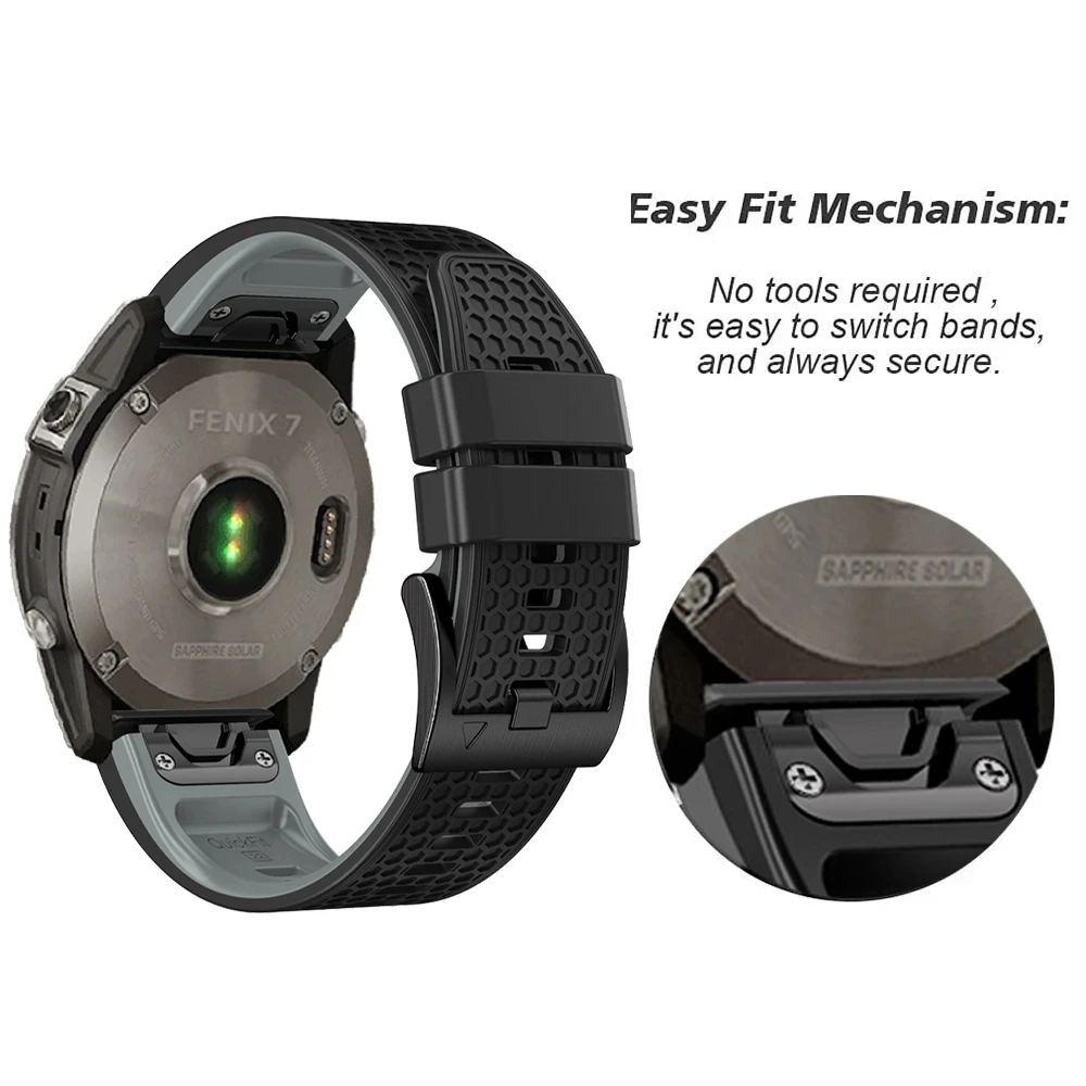 QuickFit 26mm 22mm Watch Band For Garmin Fenix E 8 47mm 51mm 7 7X 6 6X Pro 5 5X/Epix Marq Gen 2 Two-Tone Silicone Strap Bracelet
