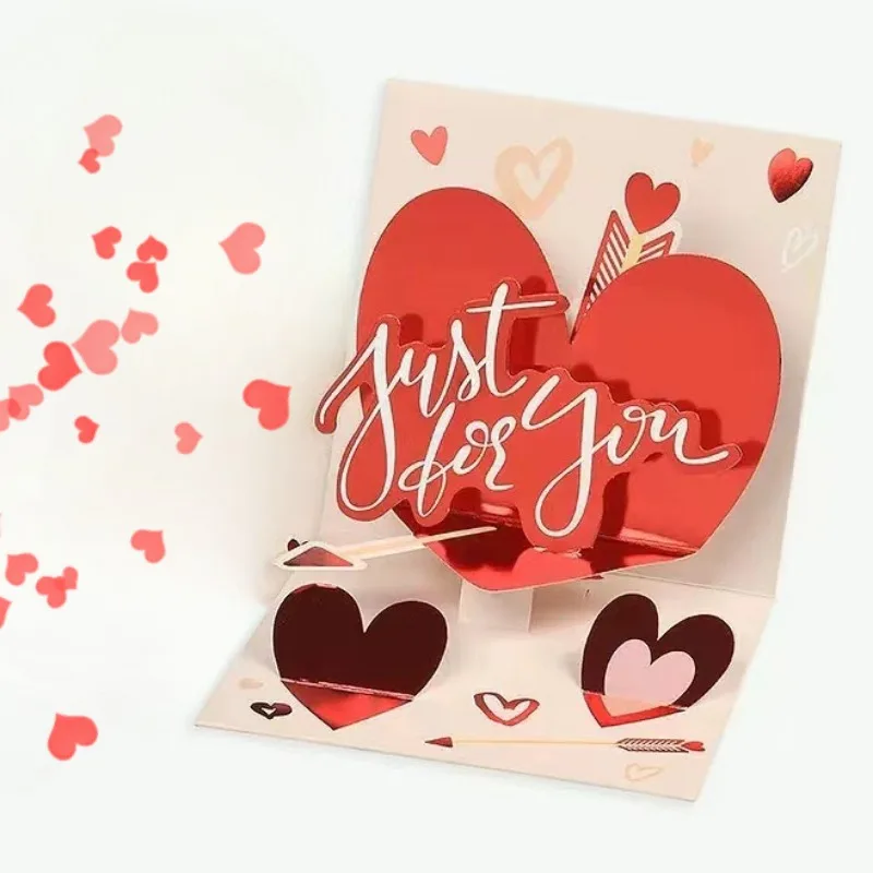 1 biglietto d'auguri rosso per San Valentino, biglietto d'auguri tridimensionale semplice, universale, grazie alla gratitudine, benedizioni decorative