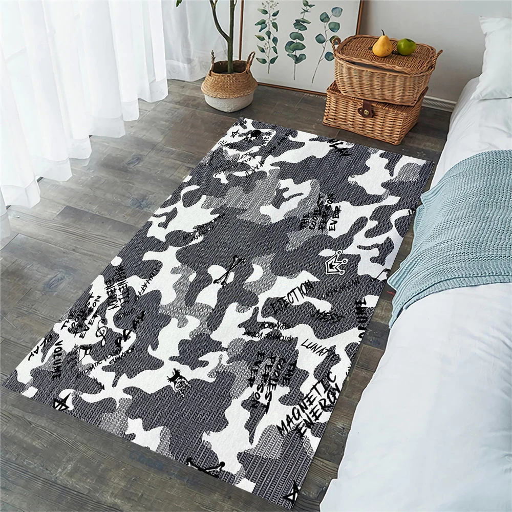 

HX Fashion Floor Mats Letter Gray Camouflage Carpets For Living Room Bed Room Area Rugs Absorbent non-slip Kitchen Mat