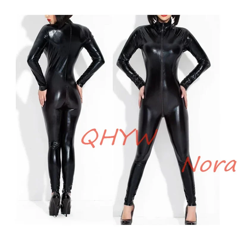 

Handmade Women Latex Catsuit Black with Front Crotch Zip Full body Rubber Bodysuit Fetish Jumpsuit (No Gloves)