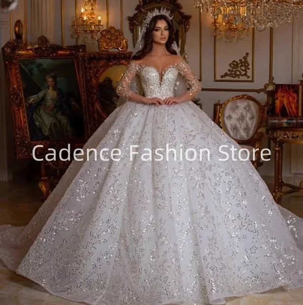 Customized Gorgeous Sparkling Sequins Beaded Decoration Sweetheart Bridal Gowns Tulle Wedding Dresses Princess Bridal Gowns