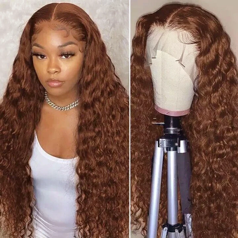 Dark Brown 13x4 Deep Curly Lace Wig Chocolate Brown Deep Wave Curly Lace Wig For Black Women Pre Plucked with Baby Hair Glueless